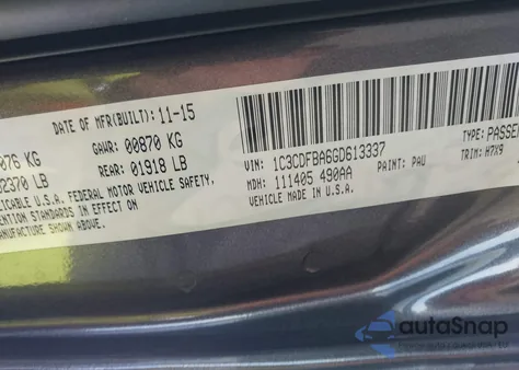 2016 Dodge Dart Sxt из США, поврежденный, VIN 1C3CDFBA6GD613337